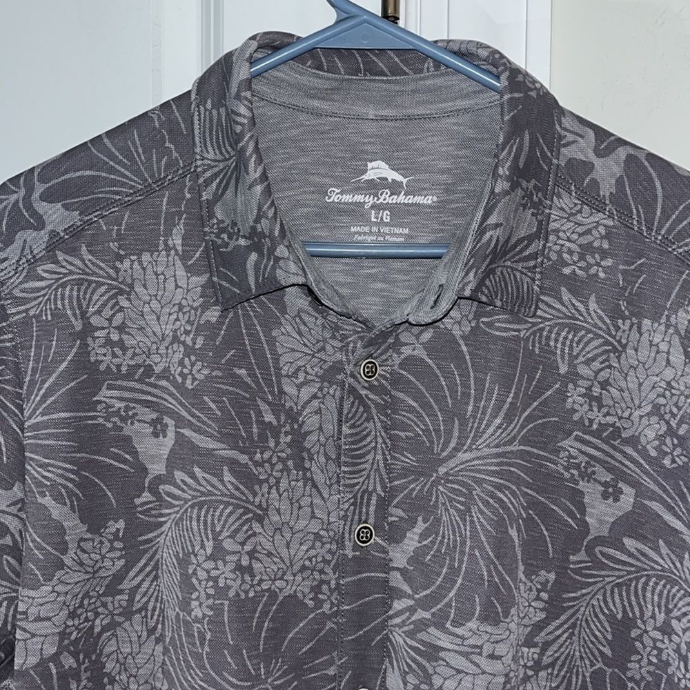 New Tommy Bahama $128 Island Zone Coconut Point Hawaiian ButtonUp Shirt Gray L/G